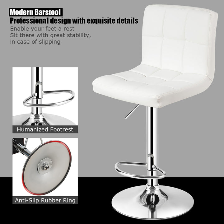 Adjustable Armless Bar Stool Full Back Swivel Kitchen Counter Bar Chair PU Leather White Image 8