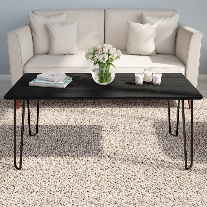 Coffee Table Black Hairpin Metal Legs Accent Table Image 1