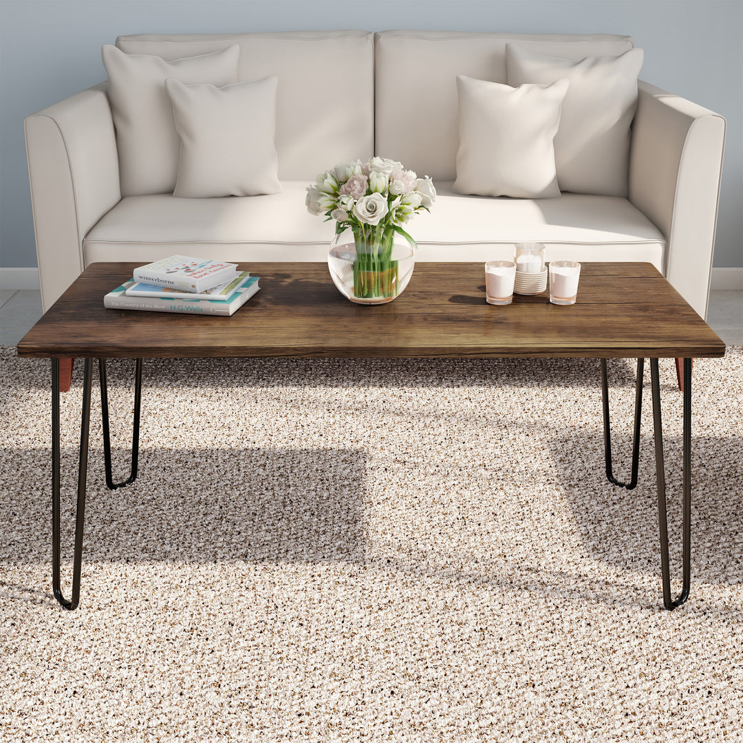 Coffee Table Brown Hairpin Metal Legs Accent Table Image 1