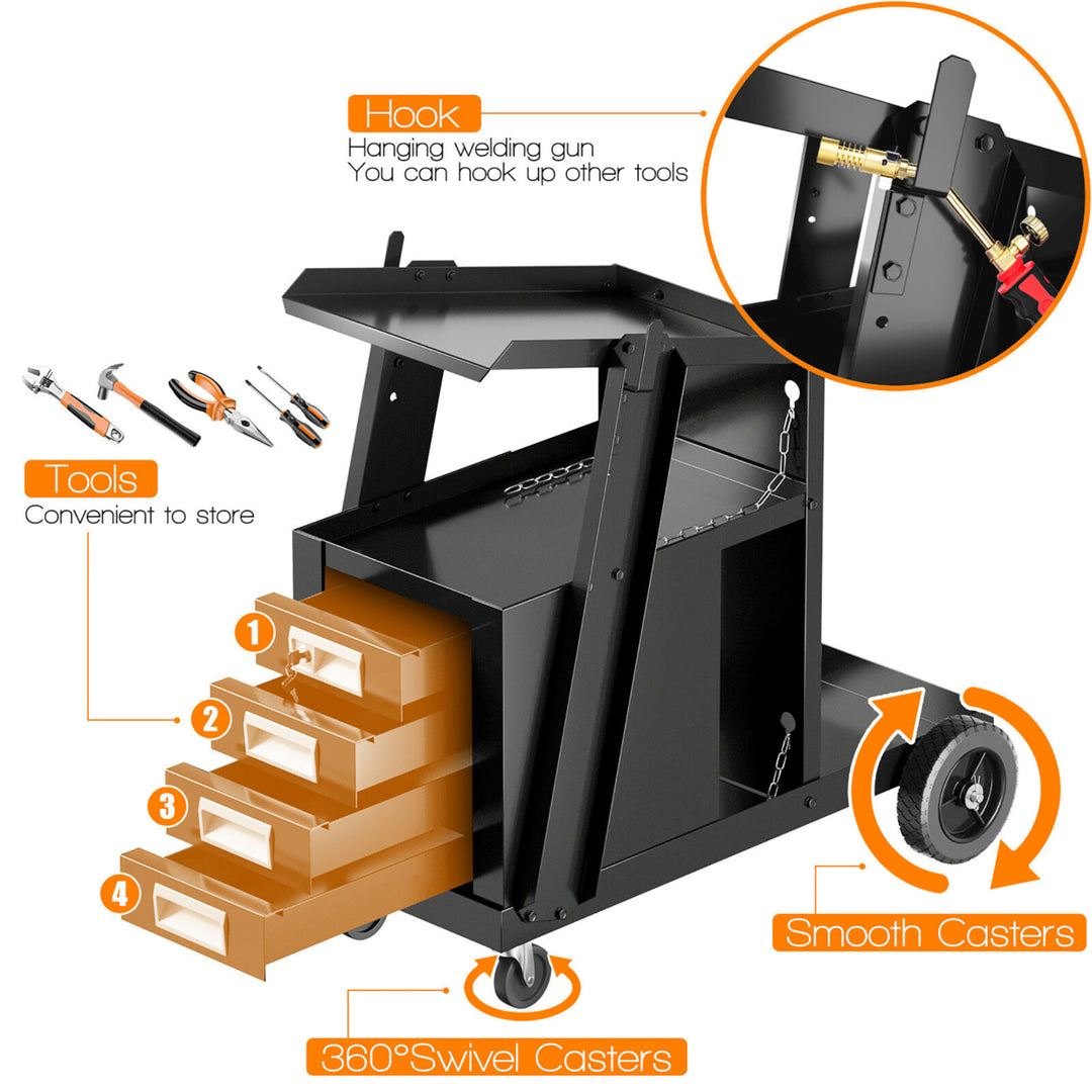 4 Drawer Cabinet Welding Welder Cart Plasma Cutter Tank Storage MIG TIG ARC Image 9