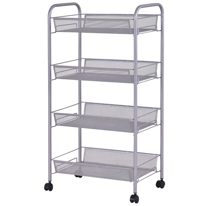 4 Tier Storage Rack Trolley Cart Home Kitchen Organizer Utility Baskets Silver Steel Image 6