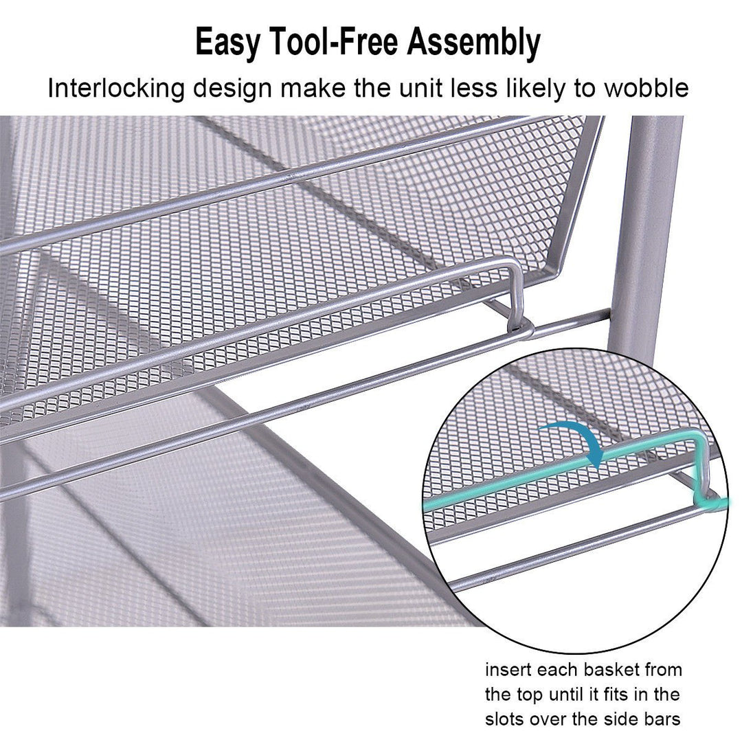 4 Tier Storage Rack Trolley Cart Home Kitchen Organizer Utility Baskets Silver Steel Image 10