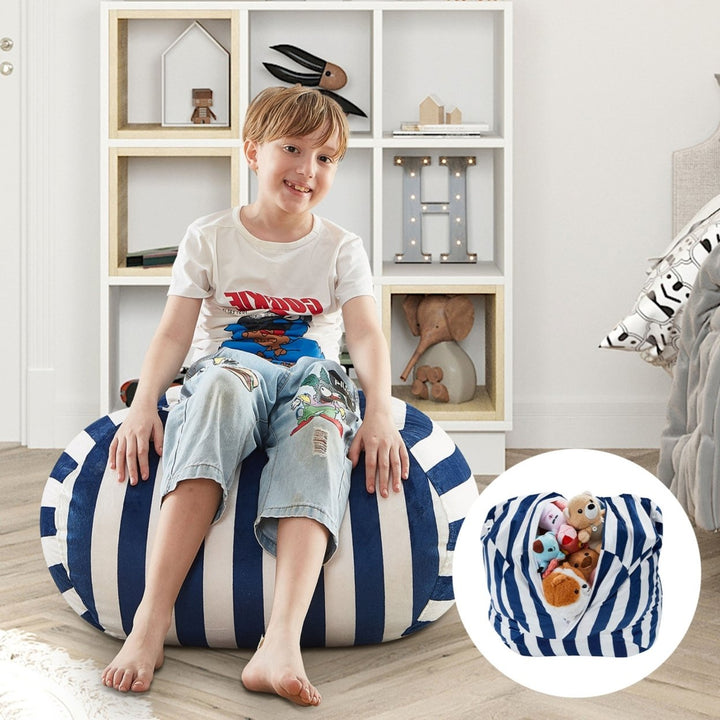 Inspired Home Bean Bag Cover Microfiber Striped 32"x32" Stuffed Animal Storage Image 2