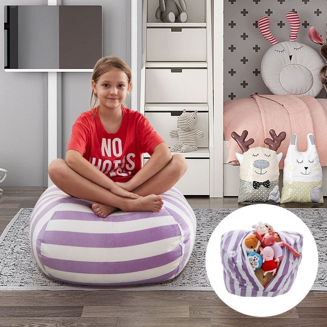 Inspired Home Bean Bag Cover Microfiber Striped 32"x32" Stuffed Animal Storage Image 3