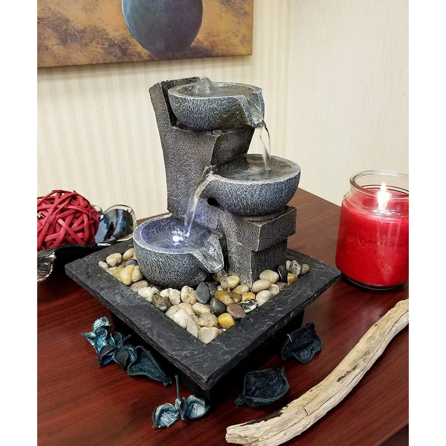 Aura Meditation Fountain with 3 Tiered LED Waterfall Image 1