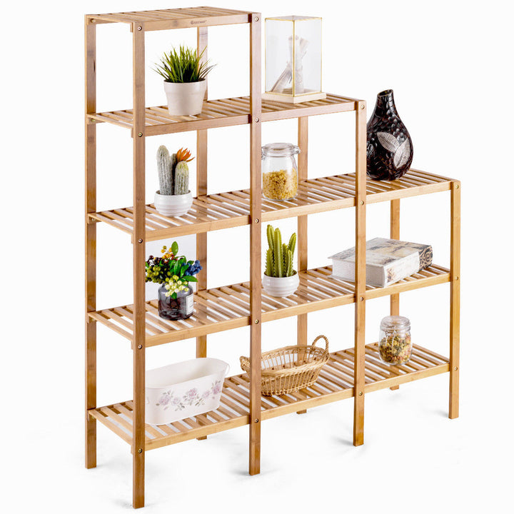 Multifunctional Bamboo Shelf Storage Rack 12 Pots Plant Stand Display Organizer Image 5