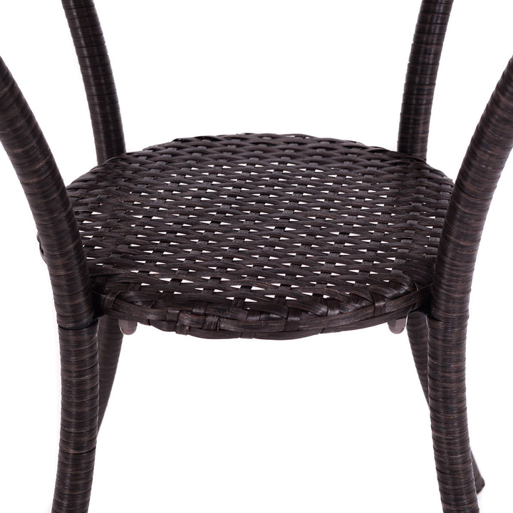 Round Rattan Wicker Coffee Table Glass Top Steel Frame Patio Furni W/Lower Shelf Image 5