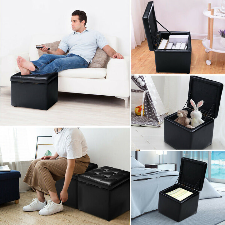 16Cube Ottoman Pouffe Storage Box Lounge Seat Footstools with Hinge Top black Image 5