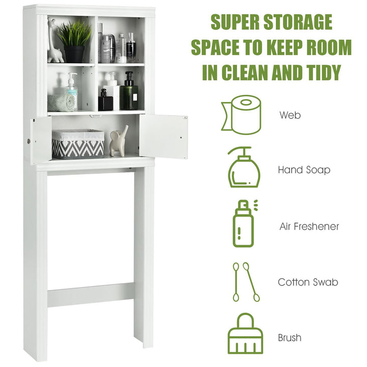 Over the Toilet Storage Rack Bathroom Space Saver w/ Adjustable Shelf and Cabinet Image 5