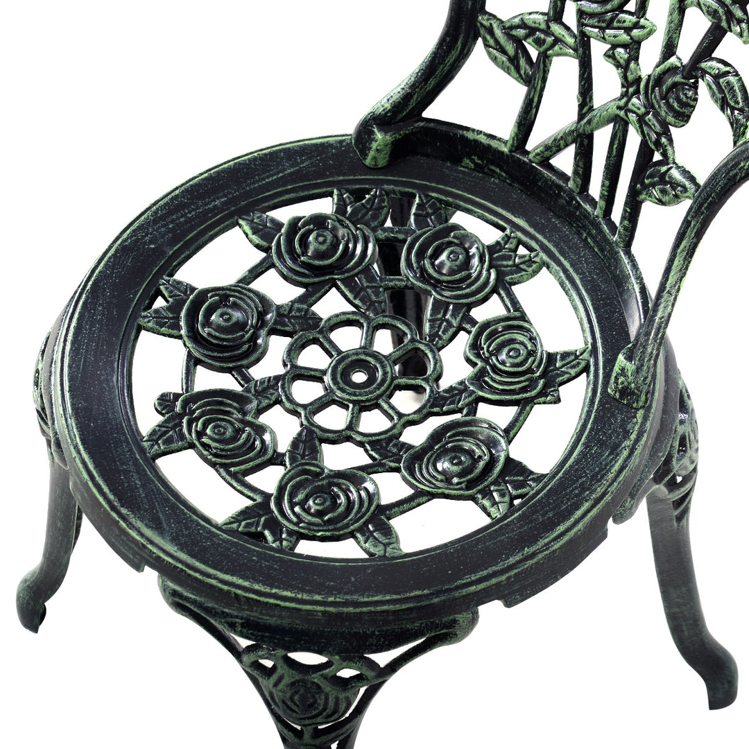 Patio Furniture Cast Aluminum Rose Design Bistro Set Antique Green (Green) Image 5