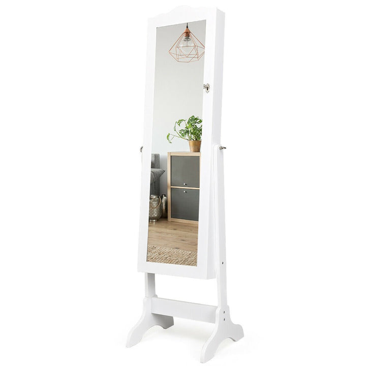 Mirrored Jewelry Cabinet Organizer Storage Box White Image 5