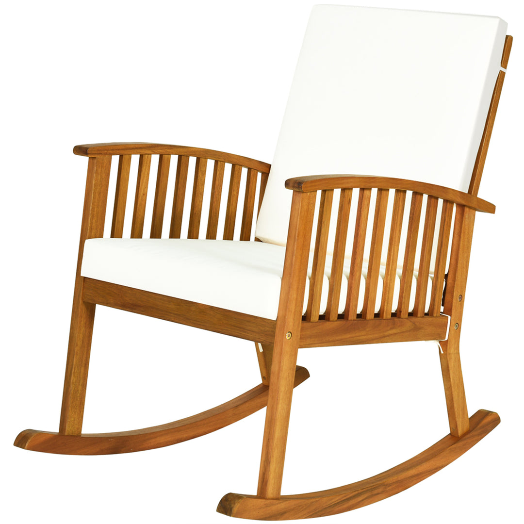 Acacia Wood Rocking Chair Patio Garden Lawn W/ Cushion Image 5