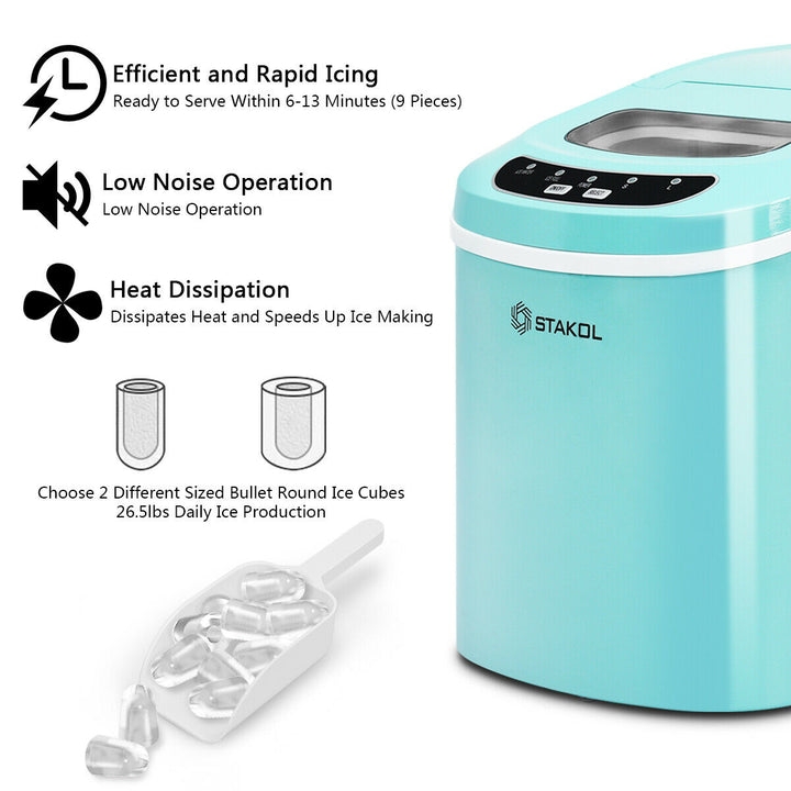 Stakol Portable Compact Electric Ice Maker Machine Mini Cube 26lb/Day Mint Green Image 5