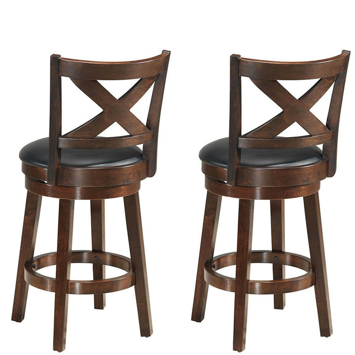 Set of 2 Bar Stools 24 Height Wooden Swivel Backed Dining Chair Home Kitchen Cross Back Image 5