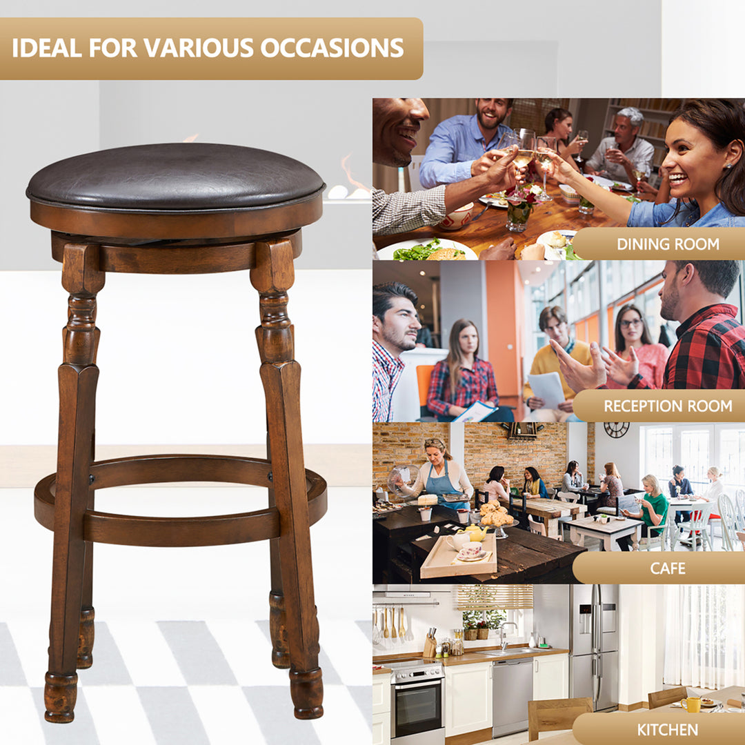 Set of 2 29 Swivel Bar Stool Leather Padded Dining Kitchen Pub Chair Backless Image 5