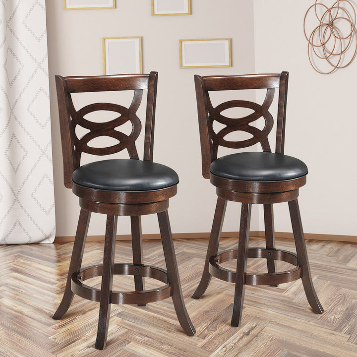 Set of 2 Bar Stools 24 Height Wooden Swivel Backed Dining Chair Home Kitchen Image 5