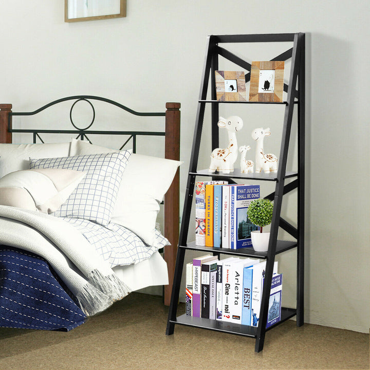 2 Pcs 4-Tier Ladder Shelf Bookshelf Bookcase Storage Display Leaning Home Office Image 5