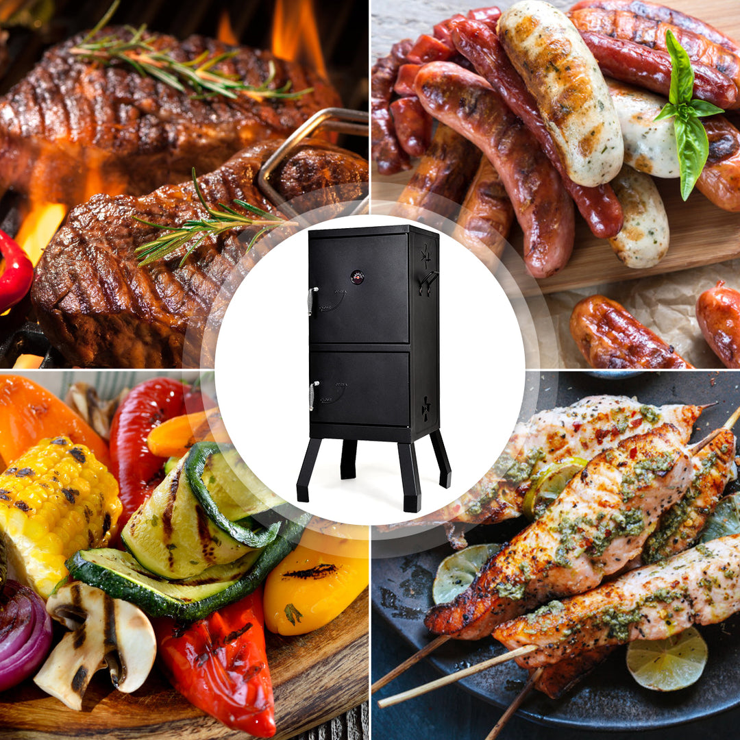 Vertical Charcoal Smoker BBQ Barbecue Grill w/ Temperature Gauge Outdoor Black Image 5