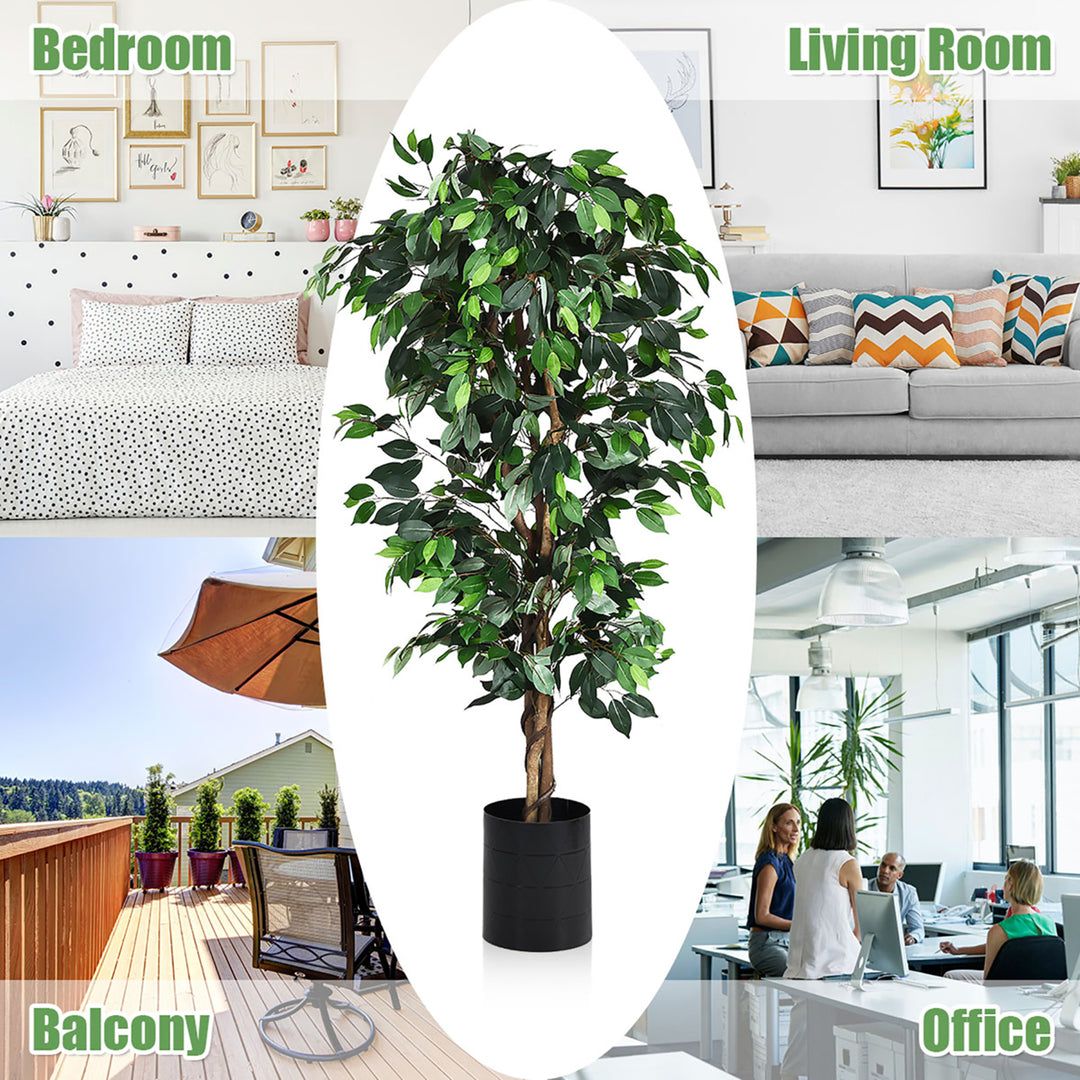 6 Ft Artificial Ficus Silk Tree Home Living Room  Wood Trunks Image 5