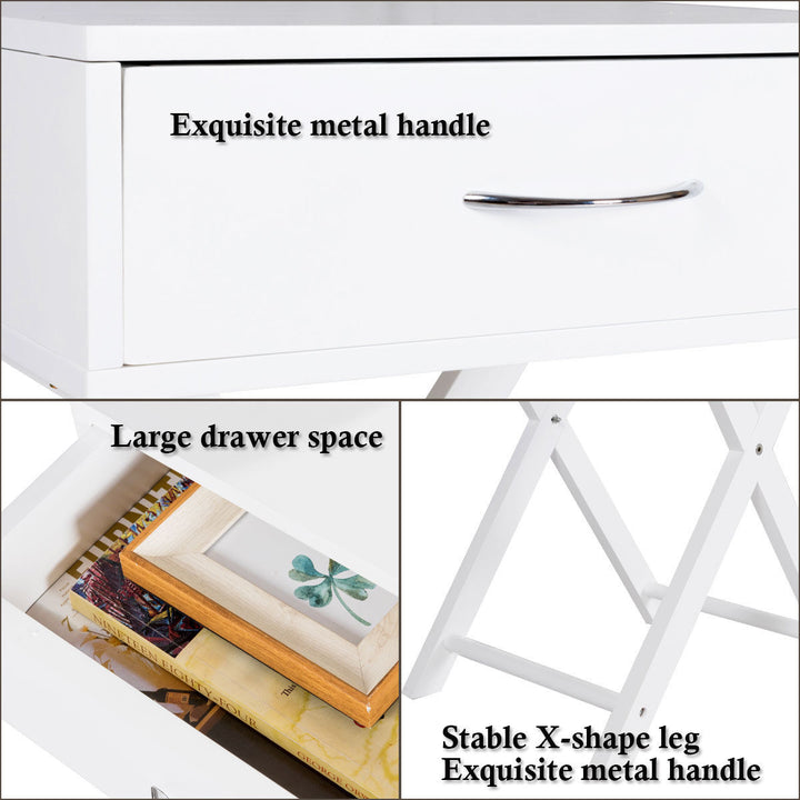 2 PCS Nightstand X-Shape Drawer Accent side End Table Modern Home Furniture White Image 5