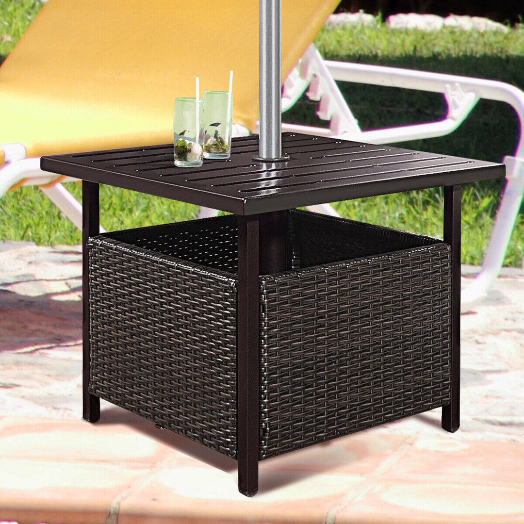 Brown Rattan Wicker Steel Side Table Outdoor Furniture Deck Garden Patio Pool Image 4