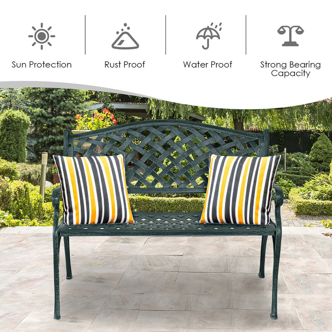 40 Outdoor Antique Garden Bench Aluminum Frame Seats Chair Patio Garden Furni Image 5