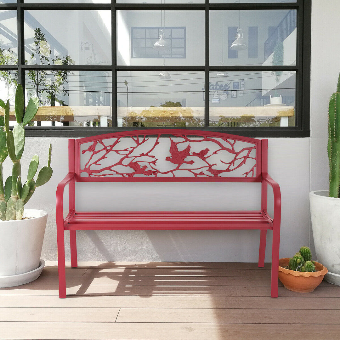 Patio Garden Bench Park Yard Outdoor Furniture Cast Iron Porch Chair Red Image 5