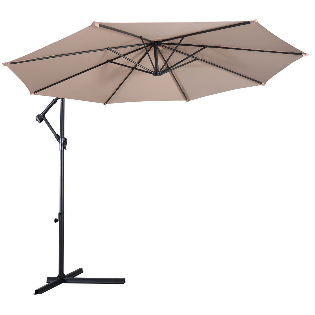 Outdoor Patio 10 Hanging Umbrella Sun Shade W/t Cross Base Beige Image 5