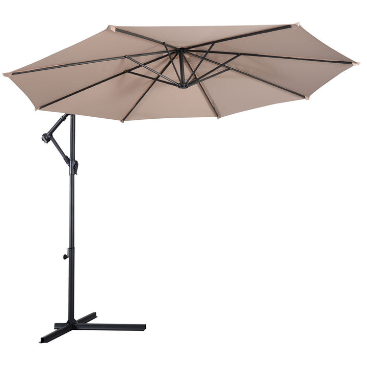 Outdoor Patio 10 Hanging Umbrella Sun Shade W/t Cross Base Beige Image 5