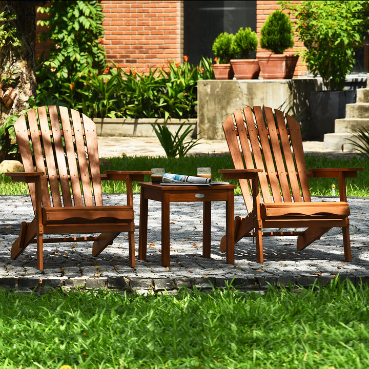 3PCS Patio Wooden Adirondack Chair Table Set Folding Seat Furniture Garden Image 2