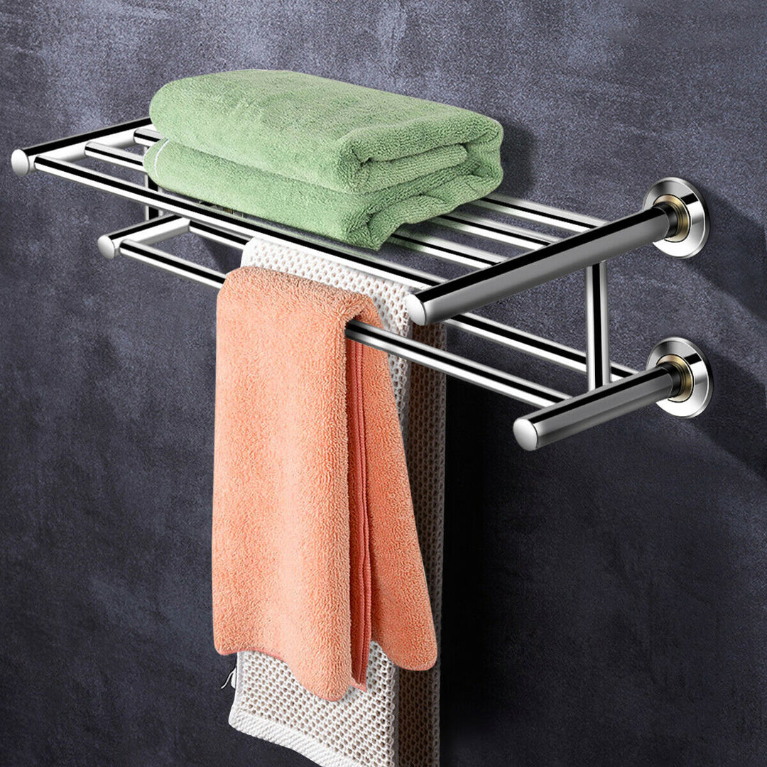 Wall Mounted Towel Rack Bathroom Hotel Rail Holder Storage Shelf Stainless Steel Image 5