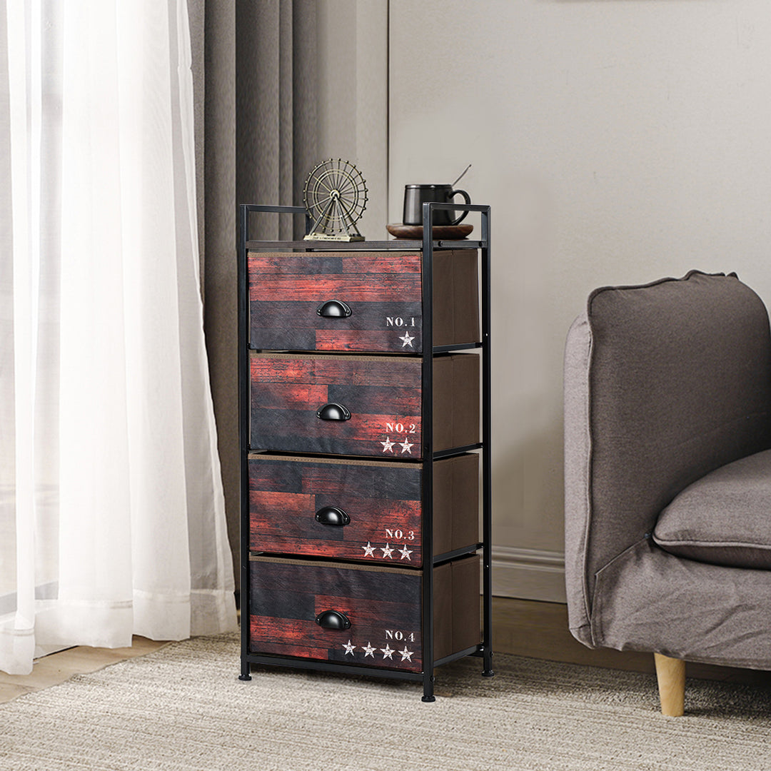 4 Drawer Fabric Dresser Storage Tower Nightstand Sturdy Steel Frame Closet Image 5