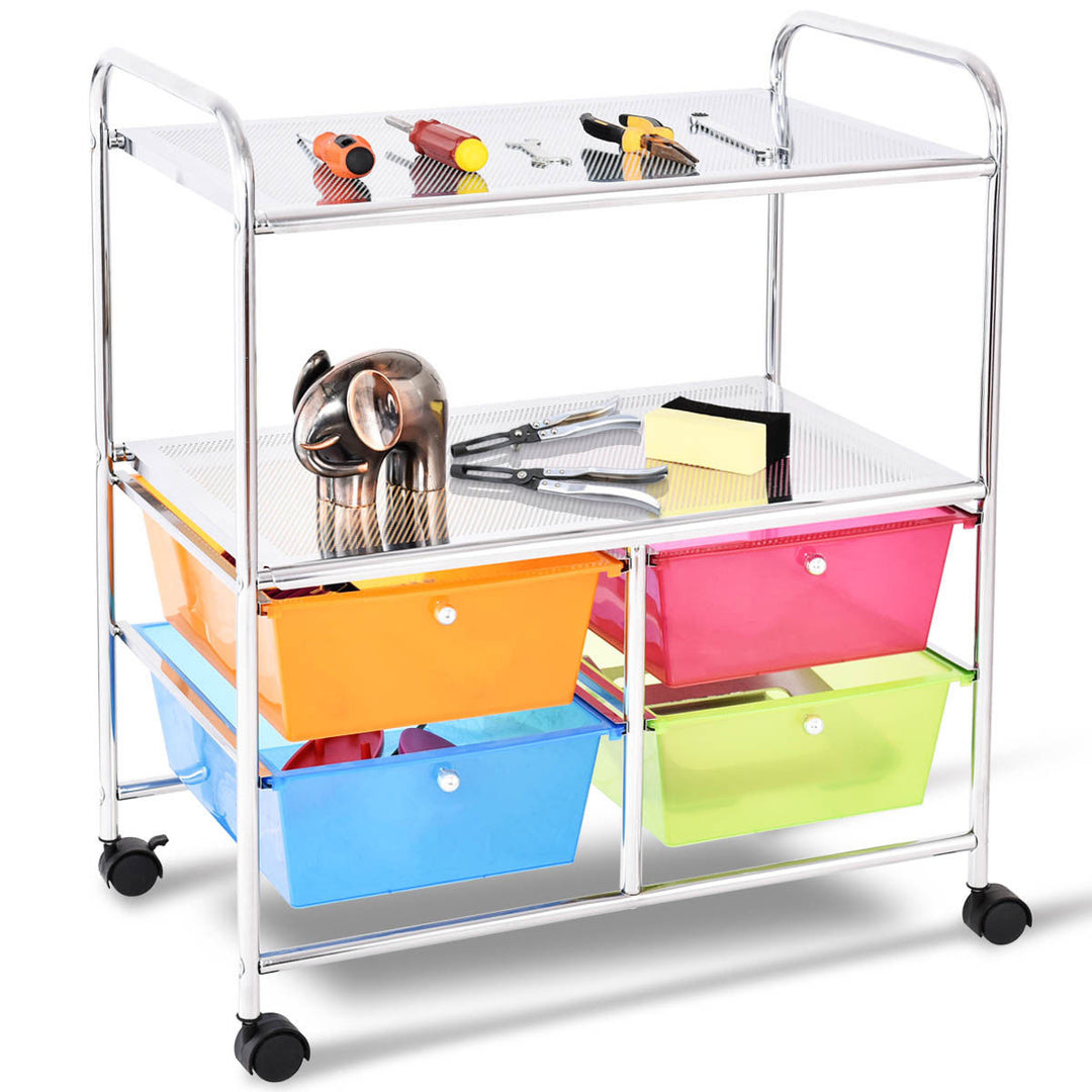 4 Multifunctional Drawers Rolling Storage Cart Rack Shelves Shelf Home Office Image 5