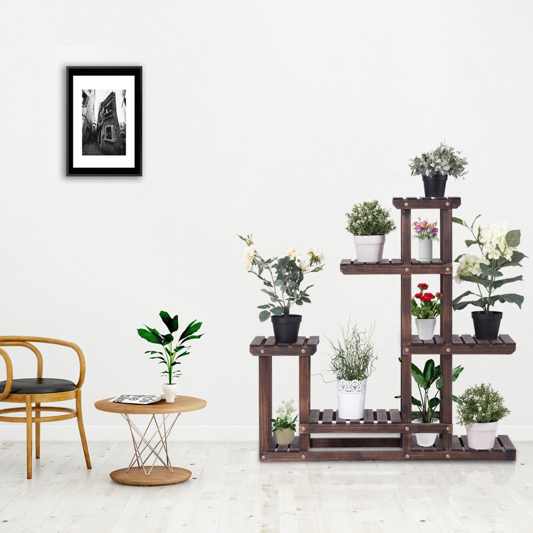 Outdoor Wooden Plant Flower Display Stand 6 Wood Shelf Storage Rack Garden Image 5