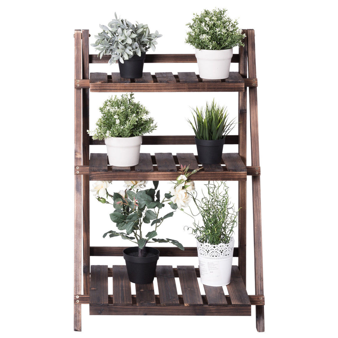 3 Tier Outdoor Wood Design Flower Pot Shelf Stand Folding Display Rack Garden Image 5