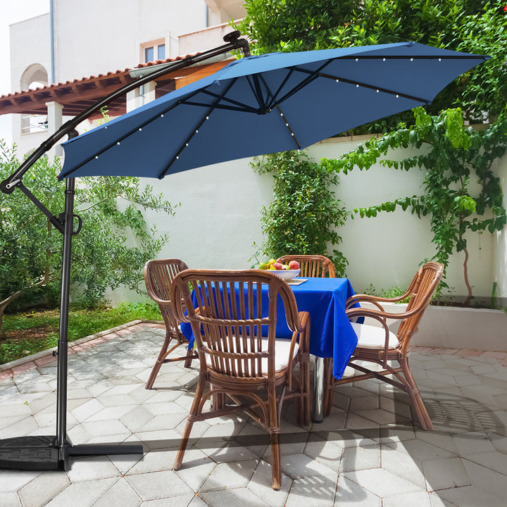 10FT Patio Offset Umbrella Solar Powered LED 360Degree Rotation Aluminum Blue Image 5