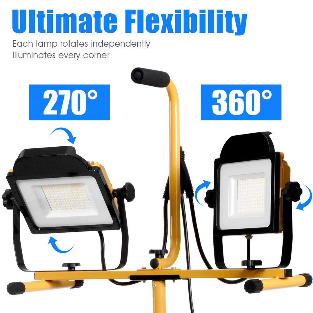 200W 20,000lm LED Dual-Head Work Light w/Adjustable Tripod Stand IP65 Waterproof Image 5