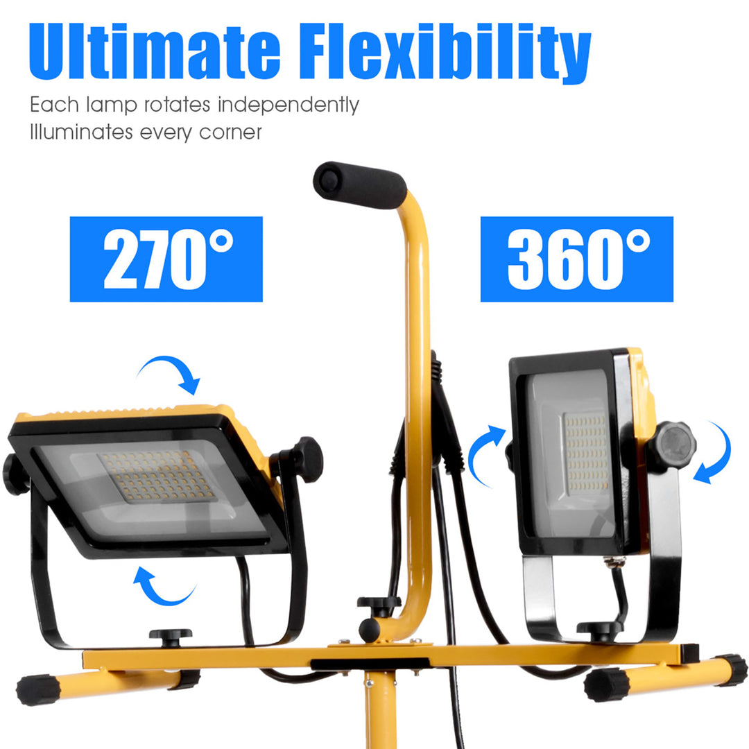 100W 10,000lm LED Dual-Head Work Light w/Adjustable Tripod Stand IP65 Waterproof Image 5