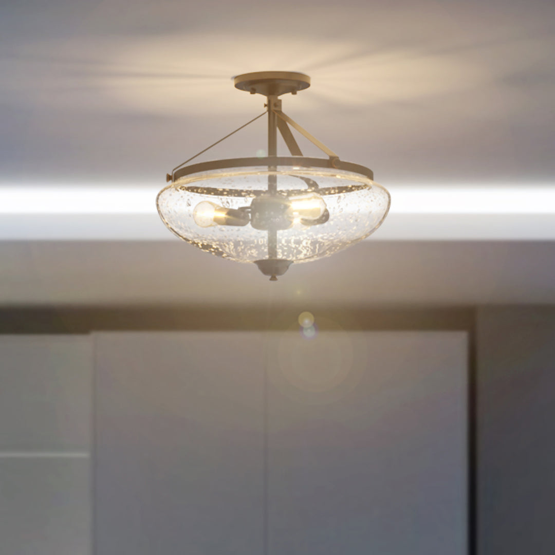 3-Light Semi Flush Mount Ceiling Light Industrial Seeded Glass Pendant Lamp Image 5