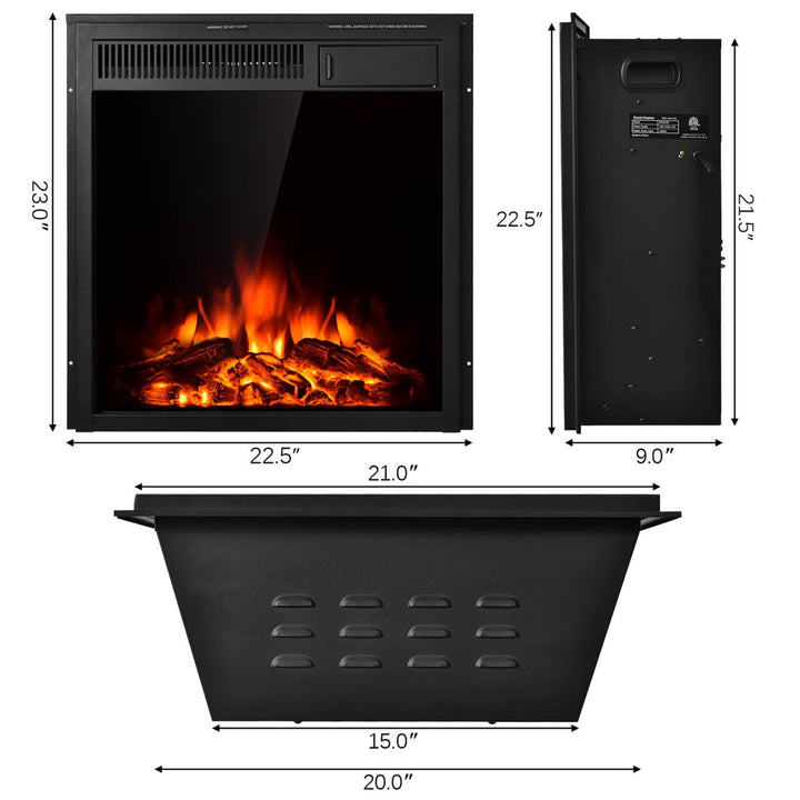 22.5 Electric Fireplace Insert Freestanding and Recessed Heater Log Flame Remote Image 4