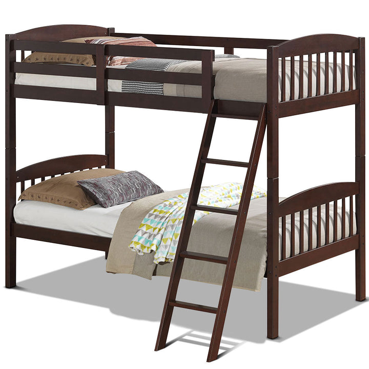 Wood Solid Hardwood Twin Bunk Beds Detachable Safety Rail Image 5