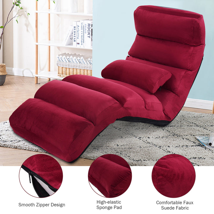 Folding Lazy Sofa Chair Stylish Sofa Couch Bed Lounge Chair W/Pillow Burgundy Image 5