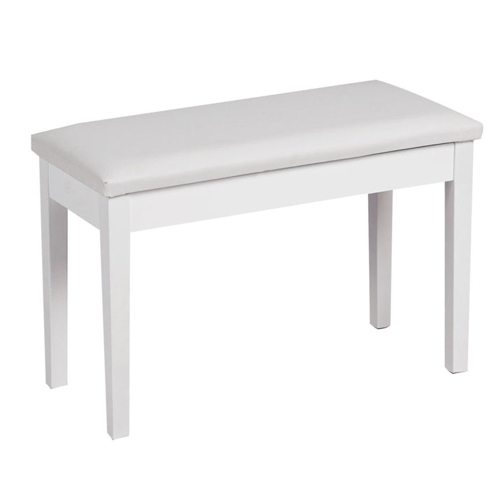 Solid Wood PU Leather Piano Bench Padded Double Duet Keyboard Seat Storage White Image 5