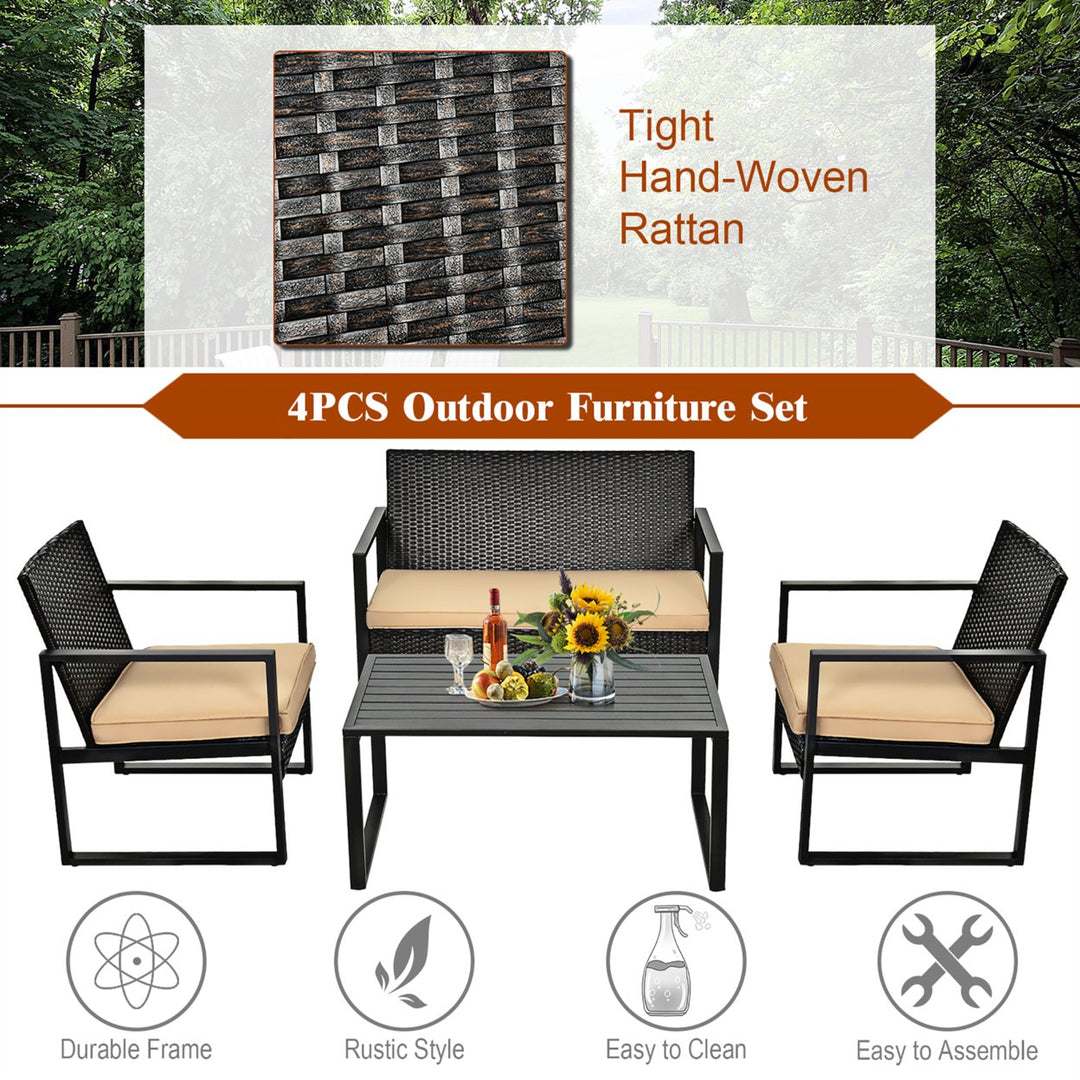 8PCS Patio Rattan Furniture Set Cushioned Sofa Coffee Table Garden Deck Brown Image 5