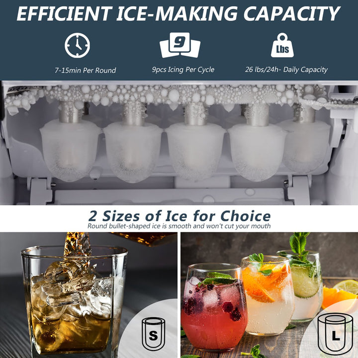 Stainless Steel Ice Maker Machine Countertop 26Lbs/24H Self-Clean W/ Scoop Image 5