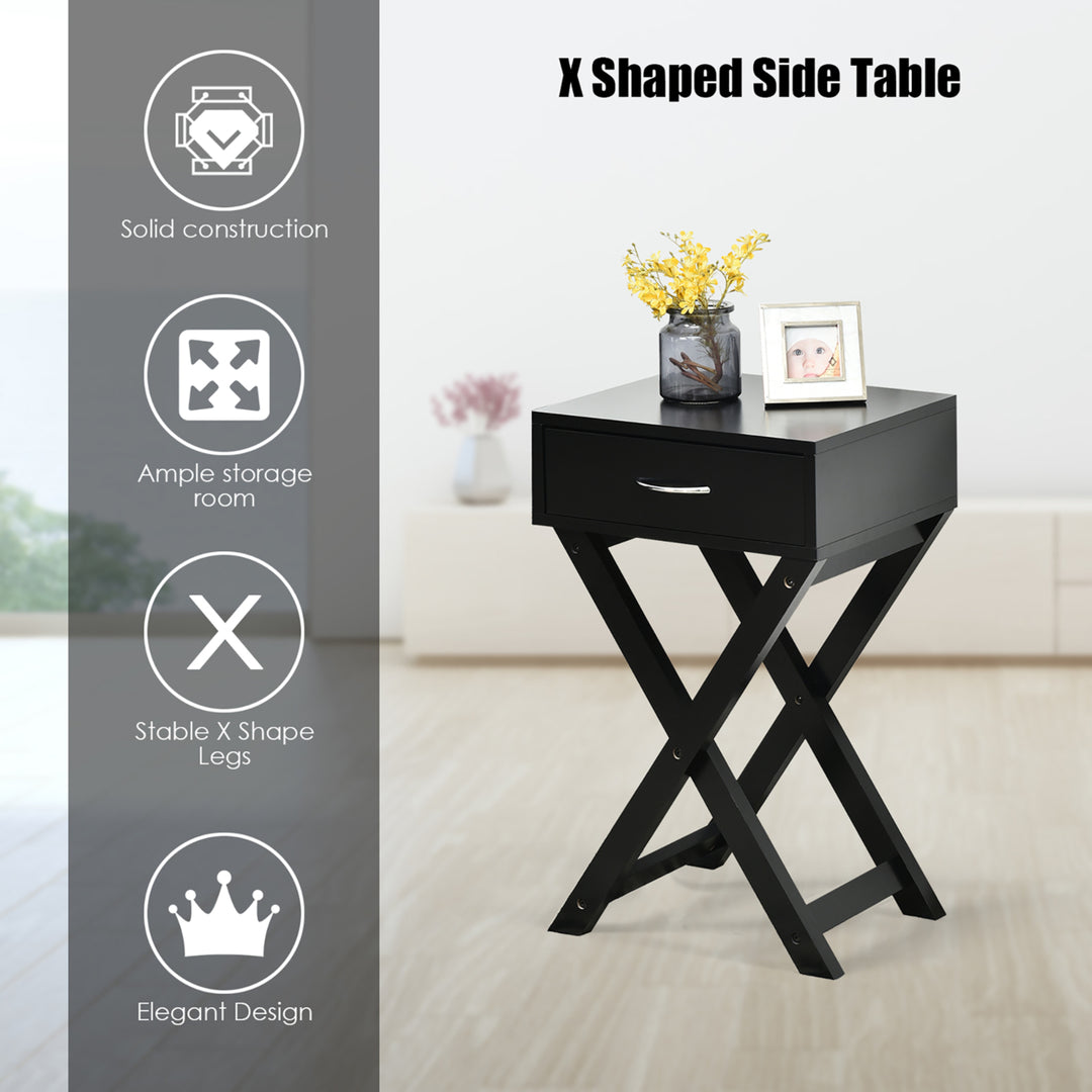 Nightstand x-Shape Drawer Accent Side End Table Modern Home Furniture Black Image 5