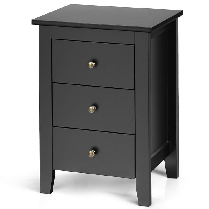 Set of 2 Nightstand End Beside Sofa Table w/ 3 Drawers Bedroom Furniture Black Image 5