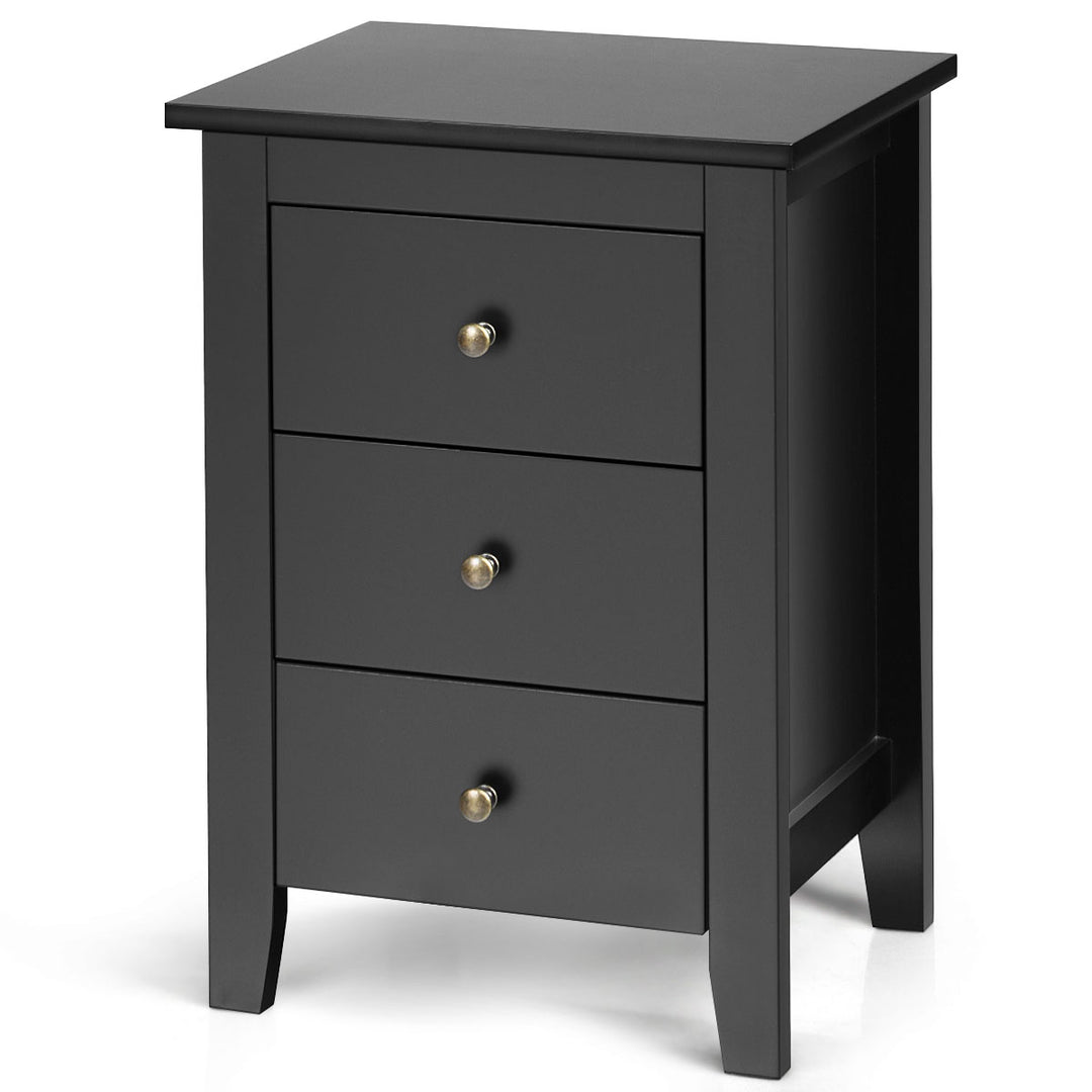 Nightstand End Beside Sofa Table Cabinet w/ 3 Drawers Bedroom Furniture Black Image 5