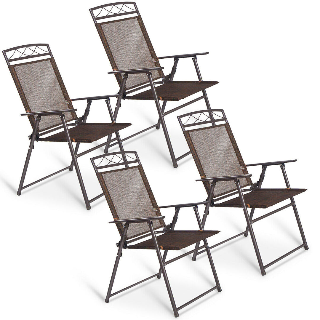 Set of 4 Patio Folding Sling Chairs Steel Textilene Camping Deck Garden Pool Image 5