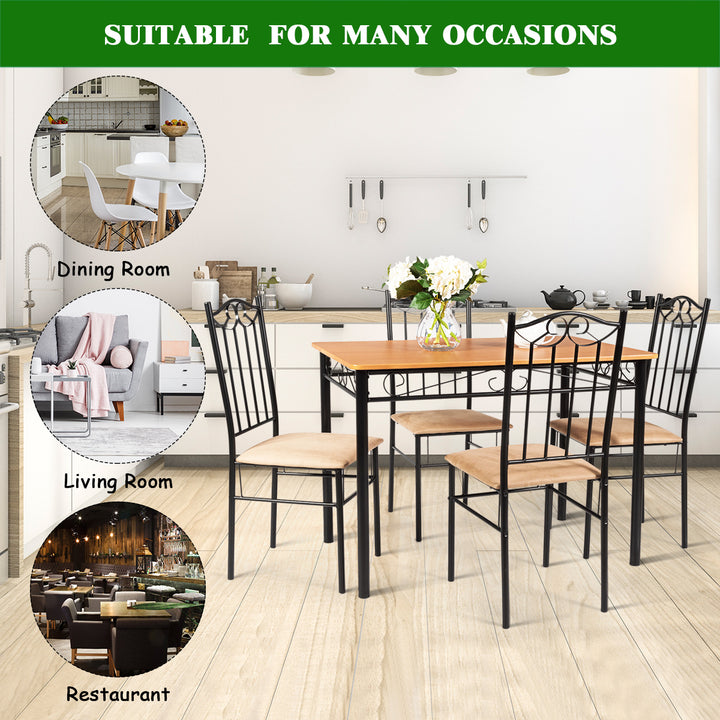 Costyway 5 PC Dining Set Wood Metal Table 30 and 4 Chairs Kitchen Breakfast Furniture Image 5